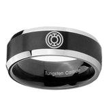 5, 8mm Blue Lantern Beveled Edge Two Tone Black Tungsten Mens Wedding Rings