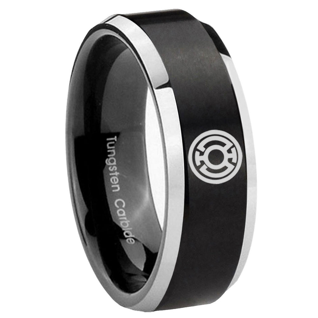 8MM Blue Lantern Beveled Two Tone Black Tungsten Wedding Band Men