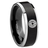 8mm Blue Lantern Beveled Edge Two Tone Black Tungsten Mens Wedding Rings