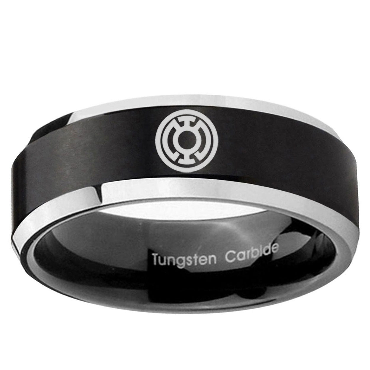 5MM Blue Lantern Beveled Two Tone Black Tungsten Wedding Band Men