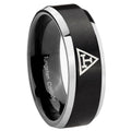 10mm Masonic Triple Beveled Edges Brush Black 2 Tone Tungsten Men's Ring