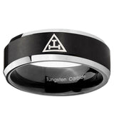 5, 8mm Masonic Triple Beveled Edge Brush Black 2 Tone Tungsten Promise Ring