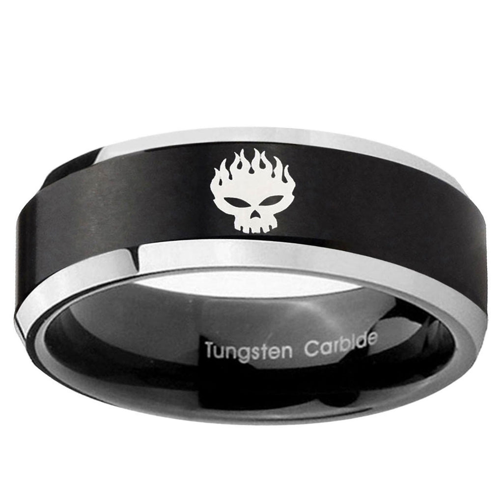 10mm Offspring Beveled Edge Brush Black 2 Tone Tungsten Ring