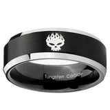 5, 8mm Offspring Beveled Edge Brush Black 2 Tone Tungsten Ring