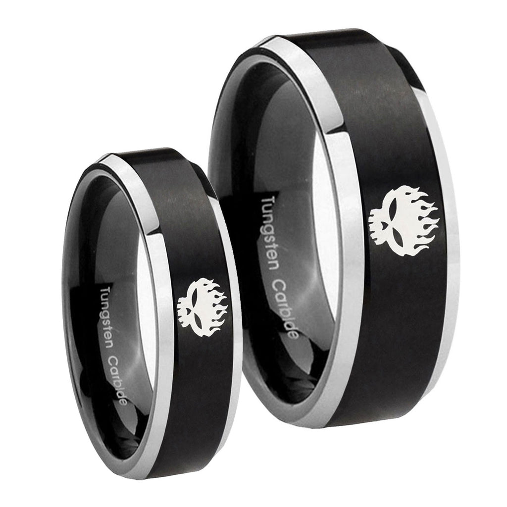 OffspRing Beveled Brush Black 2 Tone Tungsten Bridal Set Rings