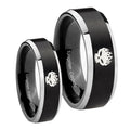OffspRing Beveled Brush Black 2 Tone Tungsten Bridal Set Rings