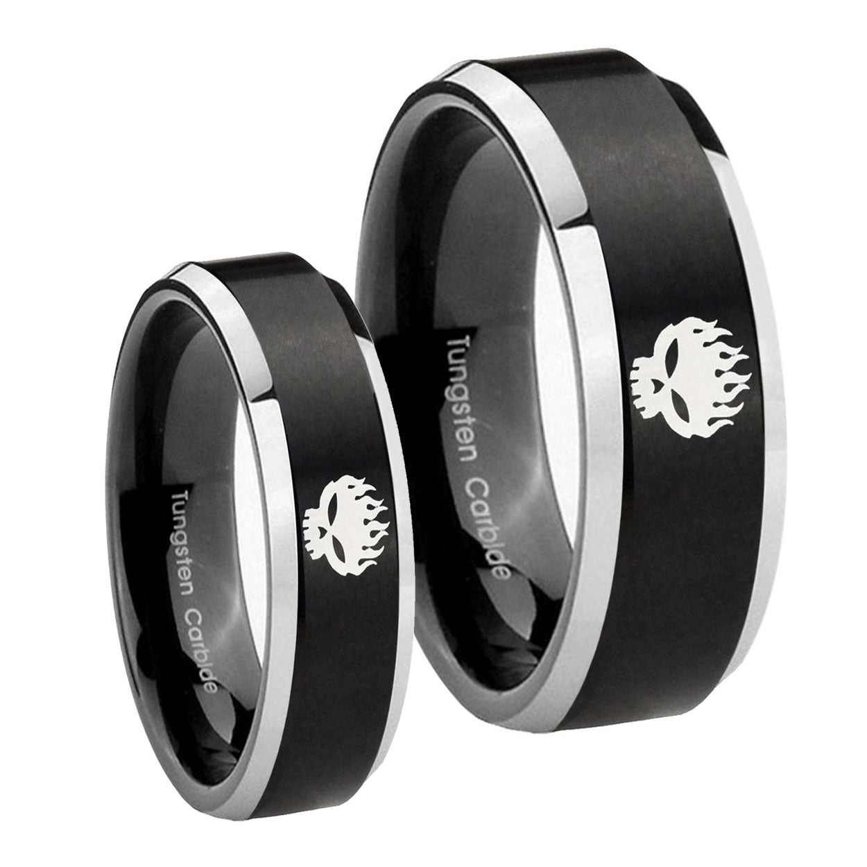 OffspRing Beveled Brush Black 2 Tone Tungsten Bridal Set Rings