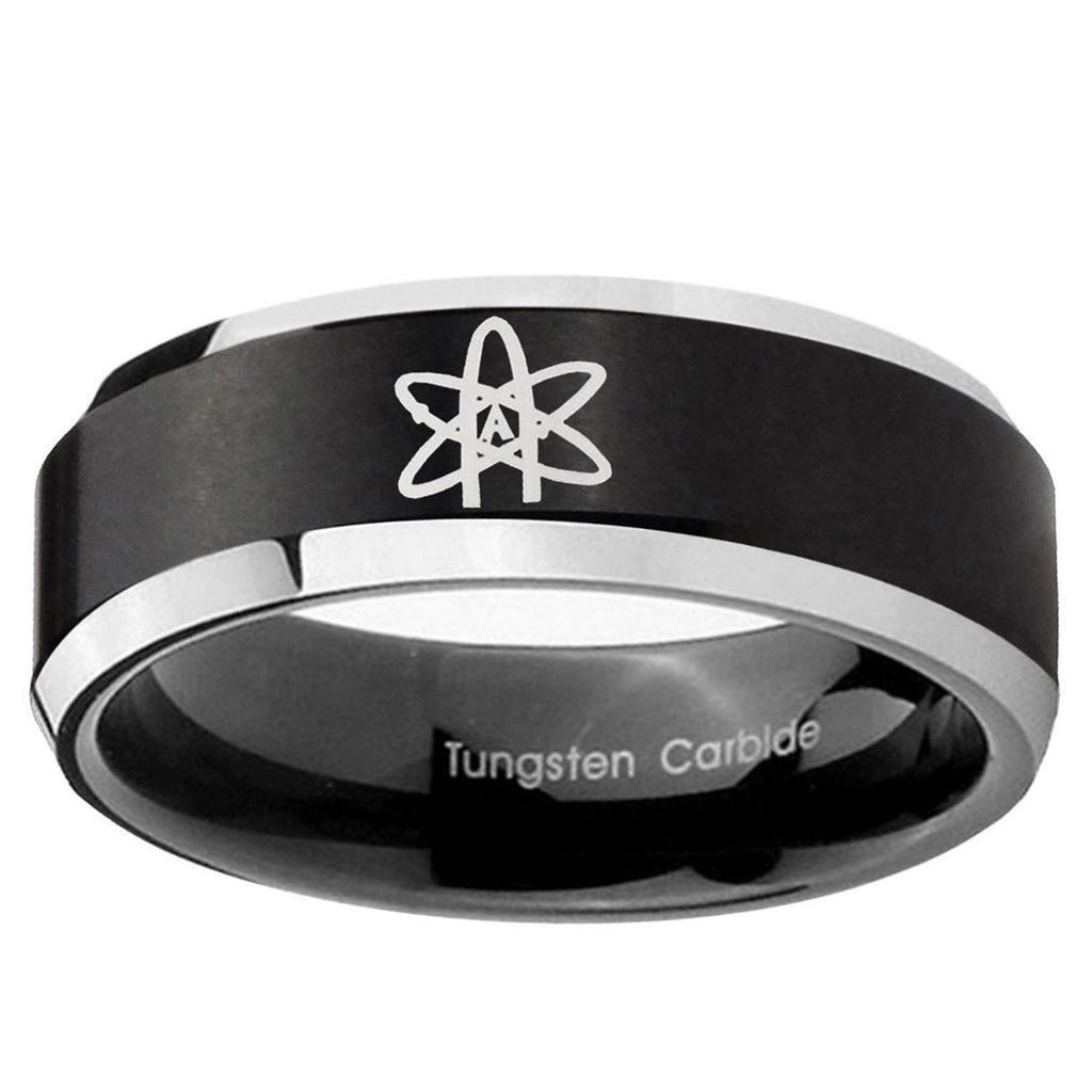 5MM American Atheist Beveled Two Tone Black Tungsten Engrave Man Ring