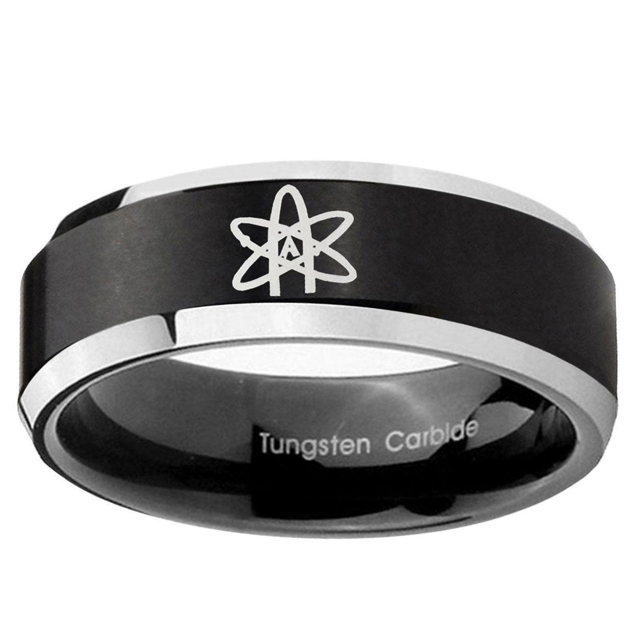 5MM American Atheist Beveled Two Tone Black Tungsten Engrave Man Ring