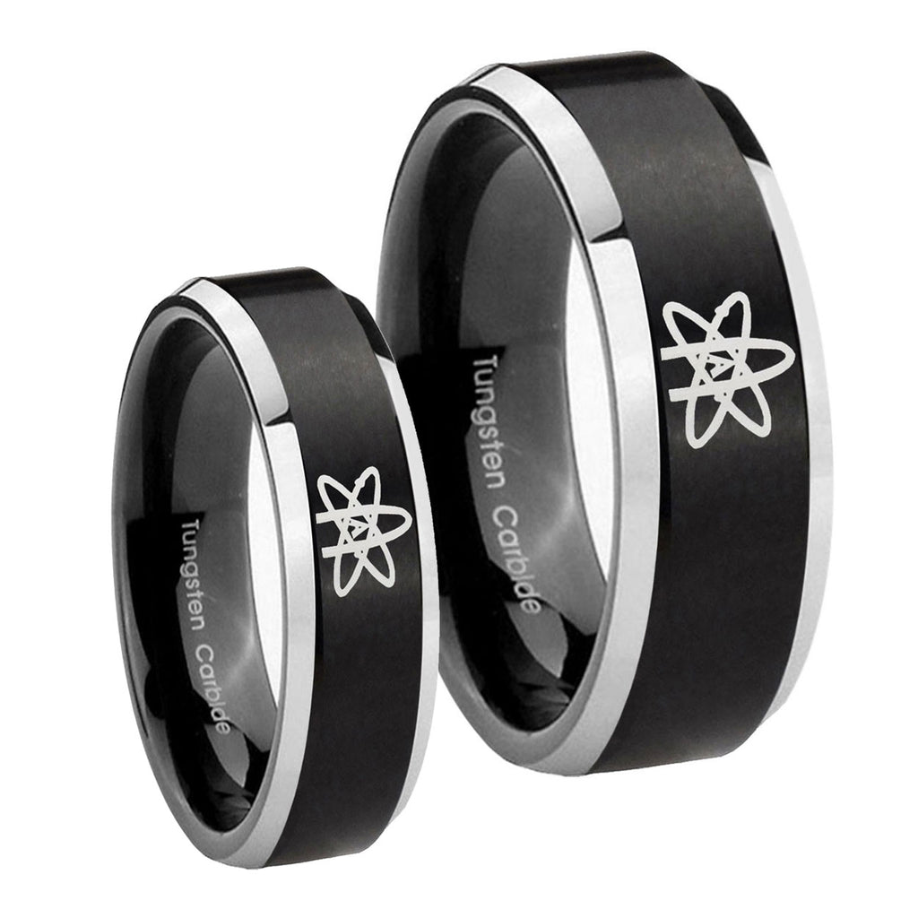 American Atheist Beveled Brush Black 2 Tone Tungsten Engagement Ring Set