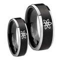 American Atheist Beveled Brush Black 2 Tone Tungsten Engagement Ring Set