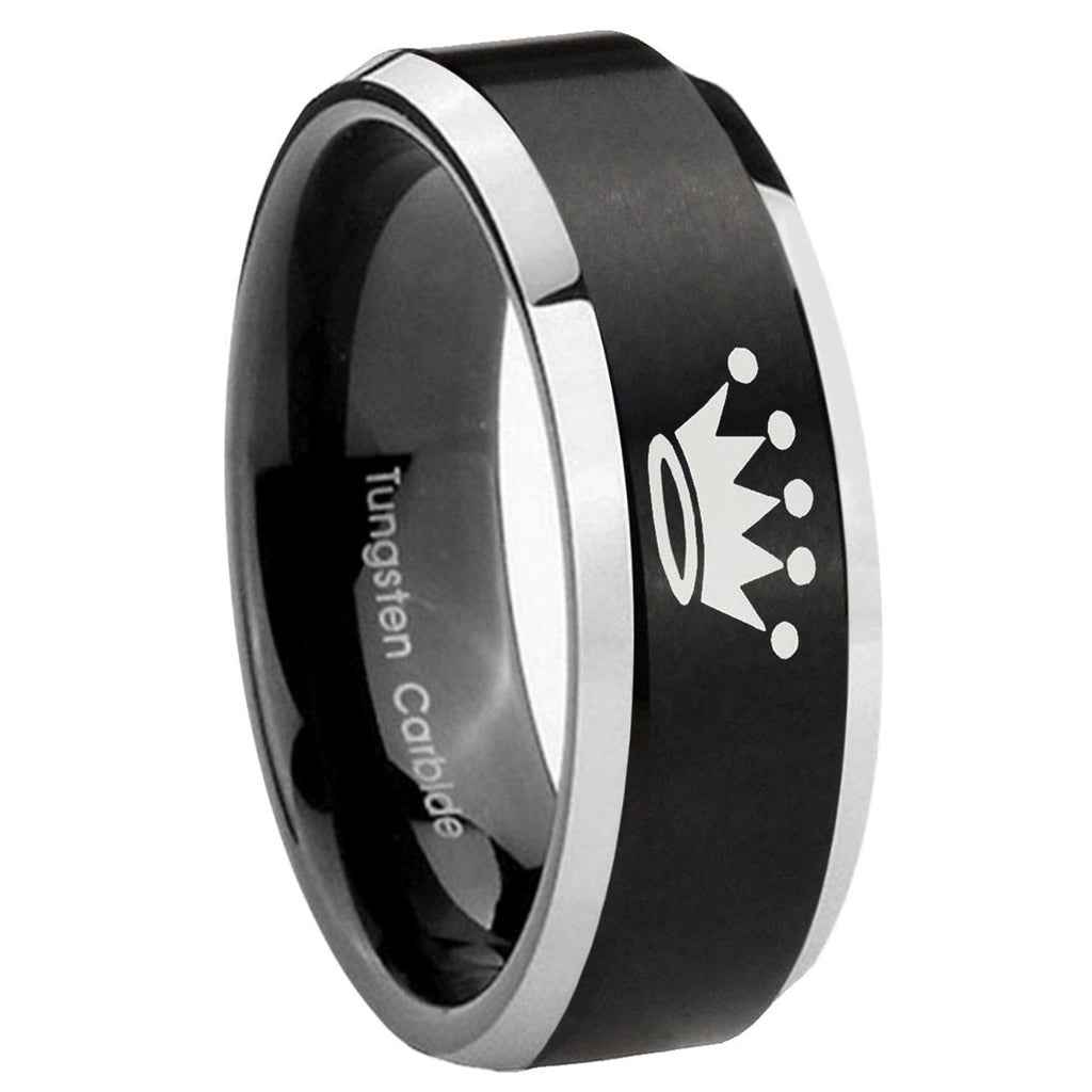 10mm Crown Beveled Edges Brush Black 2 Tone Tungsten Carbide Mens Wedding Band