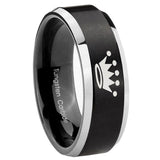 8mm Crown Beveled Edges Brush Black 2 Tone Tungsten Carbide Wedding Band Ring