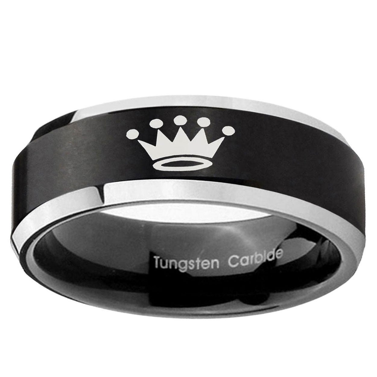 5MM Crown Beveled Two Tone Black Tungsten Ring For Man