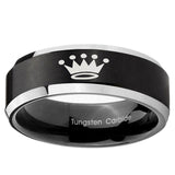 10mm Crown Beveled Edge Brush Black 2 Tone Tungsten Ring