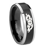 10mm-Flamed-Cross-Beveled-Edges-Brush-Black-2-Tone-Tungsten-Men's-Wedding-Ring