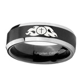 10mm-Flamed-Cross-Beveled-Edges-Brush-Black-2-Tone-Tungsten-Men's-Wedding-Ring
