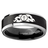 5, 8mm Flamed Cross Beveled Brush Black 2 Tone Tungsten Wedding Engraving Ring