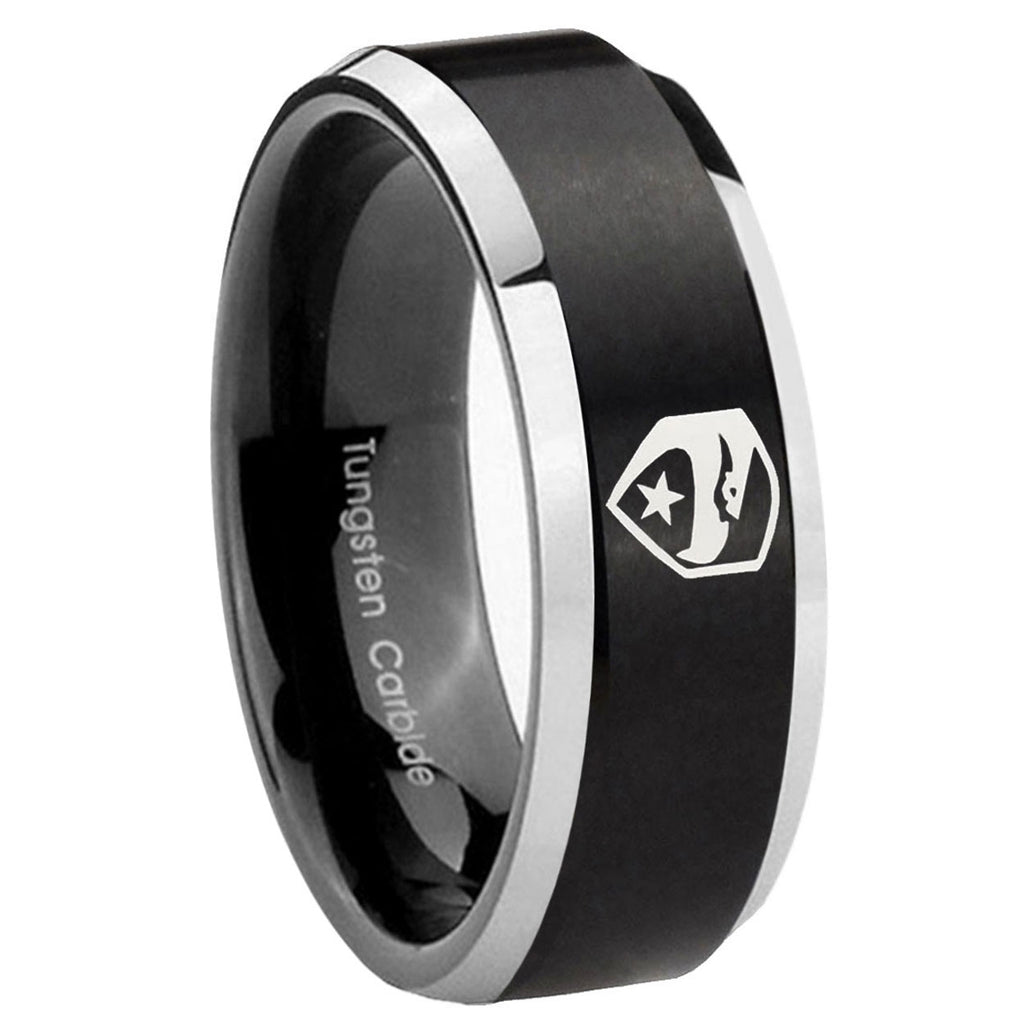 10mm GI Joe Eagle Beveled Edges Brush Black 2 Tone Tungsten Personalized Ring