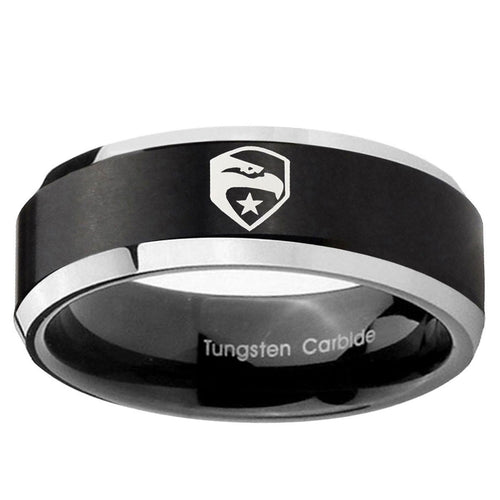 10mm GI Joe Eagle Beveled Edge Brush Black 2 Tone Tungsten Ring