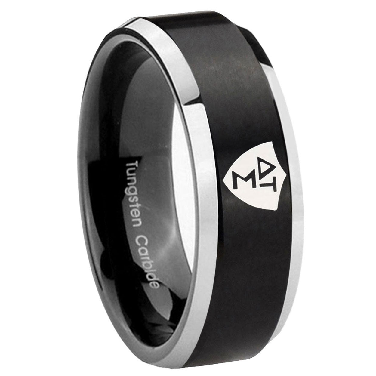 10mm Greek CTR Beveled Edges Brush Black 2 Tone Tungsten Carbide Promise Ring