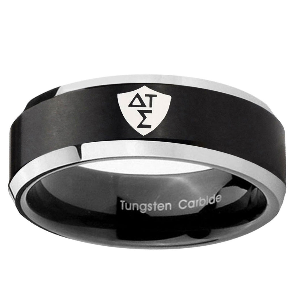 10mm Greek CTR Beveled Edge Brush Black 2 Tone Tungsten Carbide Promise Ring