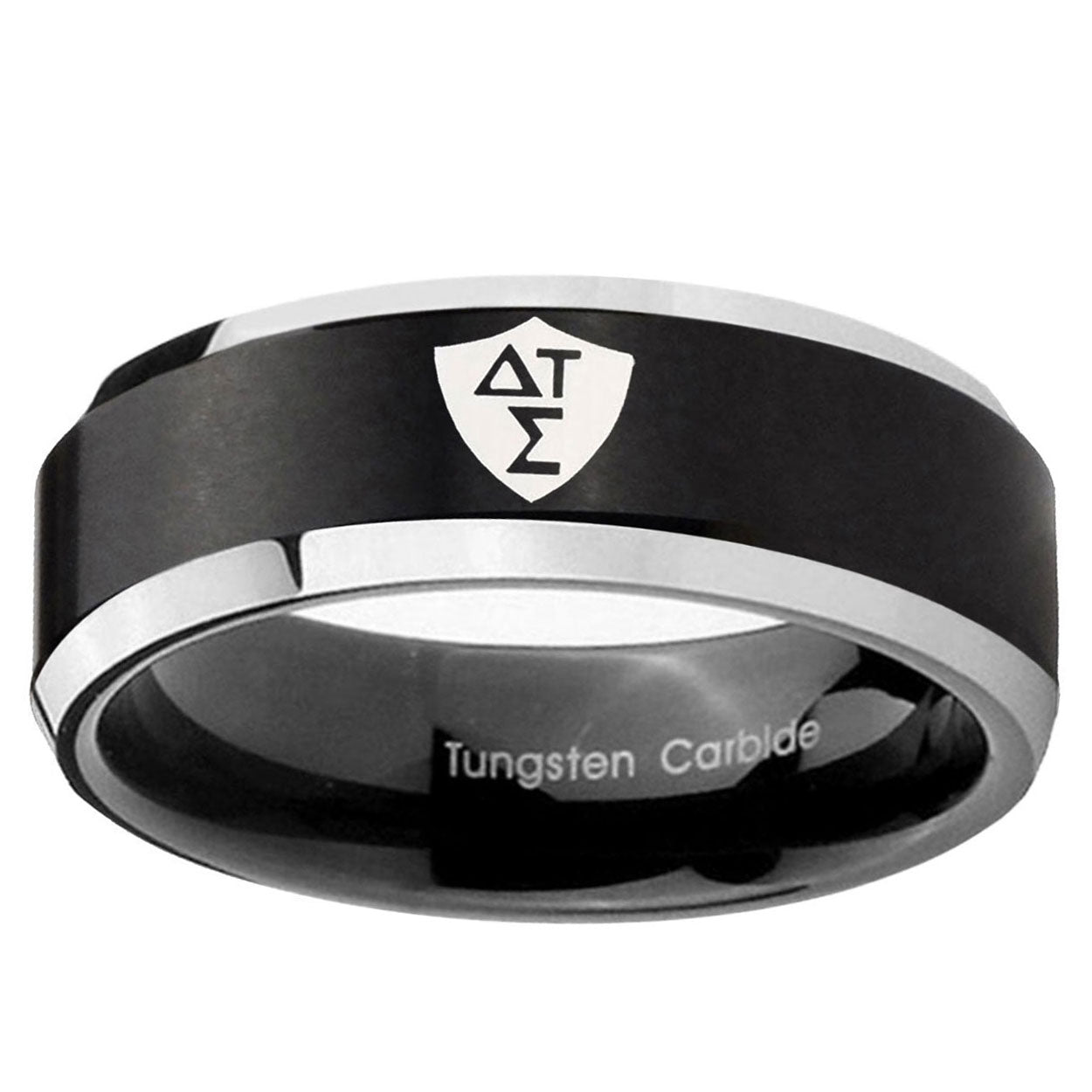 10mm Greek CTR Beveled Edge Brush Black 2 Tone Tungsten Carbide Promise Ring