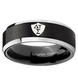 5, 8mm Greek CTR Beveled Edge Brush Black 2 Tone Tungsten Ring