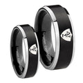 Greek CTR Beveled Edges Brush Black 2 Tone Tungsten Couple Band Set