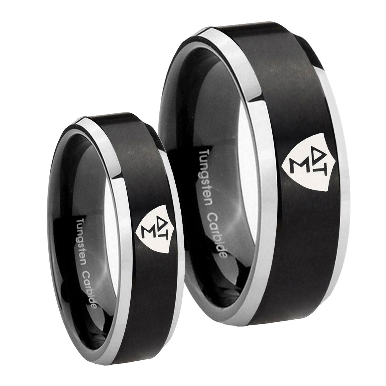 Greek CTR Beveled Edges Brush Black 2 Tone Tungsten Couple Band Set