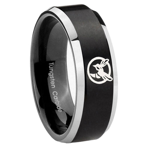 10mm Honey Bee Beveled Edges Brush Black 2 Tone Tungsten Carbide Rings for Men