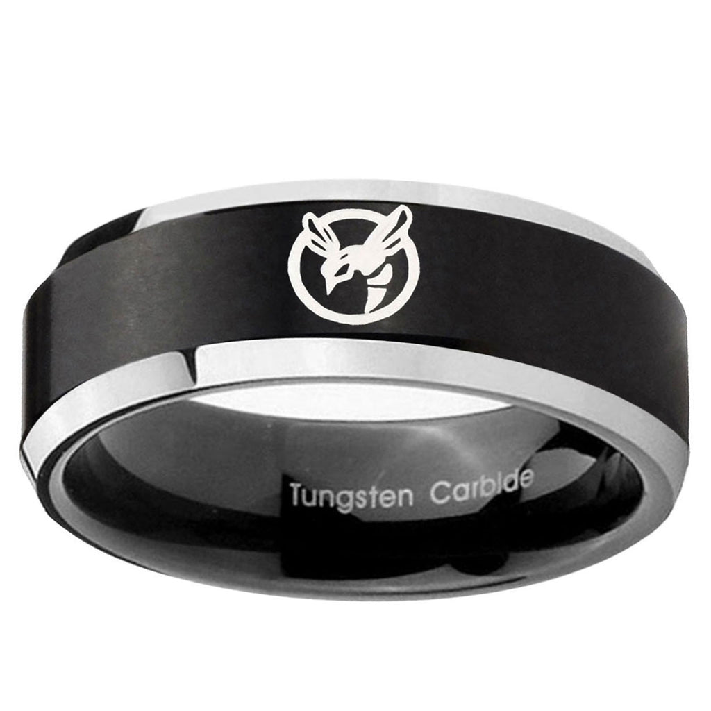10mm Honey Bee Beveled Edge Brush Black 2 Tone Tungsten Ring