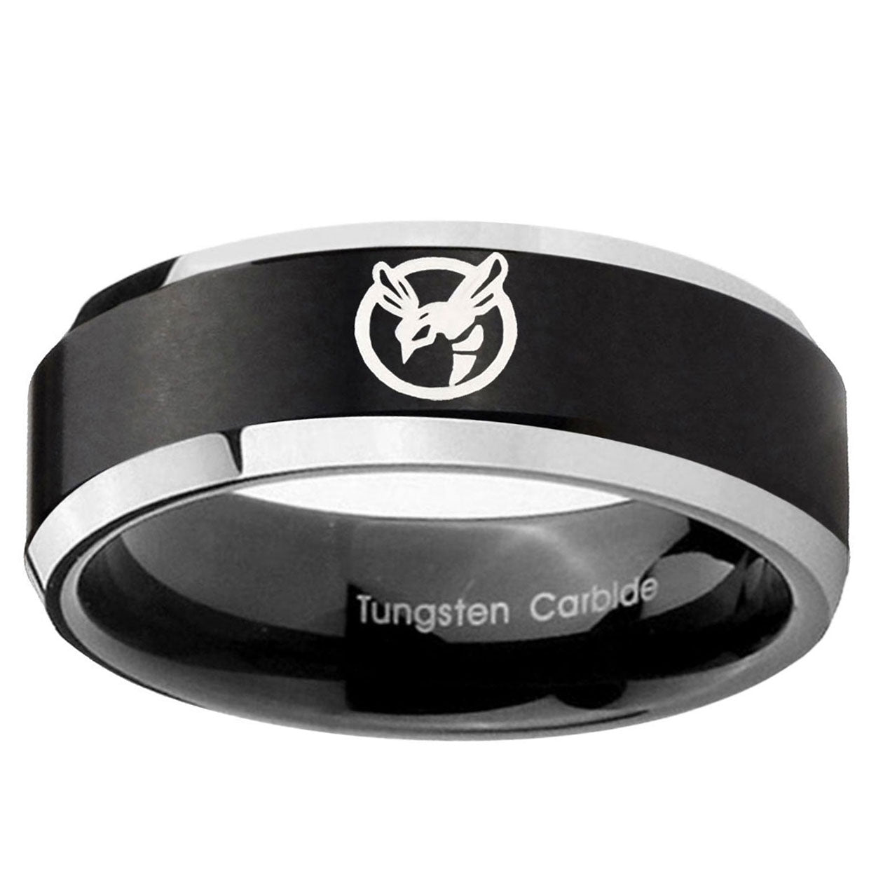 10mm Honey Bee Beveled Edge Brush Black 2 Tone Tungsten Ring