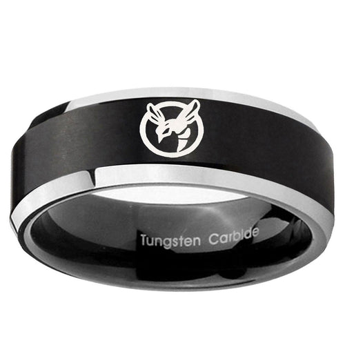 10mm Honey Bee Beveled Edge Brush Black 2 Tone Tungsten Ring