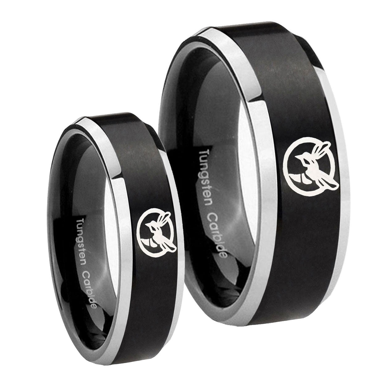 Honey Bee Beveled Edges Brush Black 2 Tone Tungsten His And Hers Ring