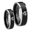 Music & Heart Beveled Brush Black 2 Tone Tungsten Couple Wedding Rings
