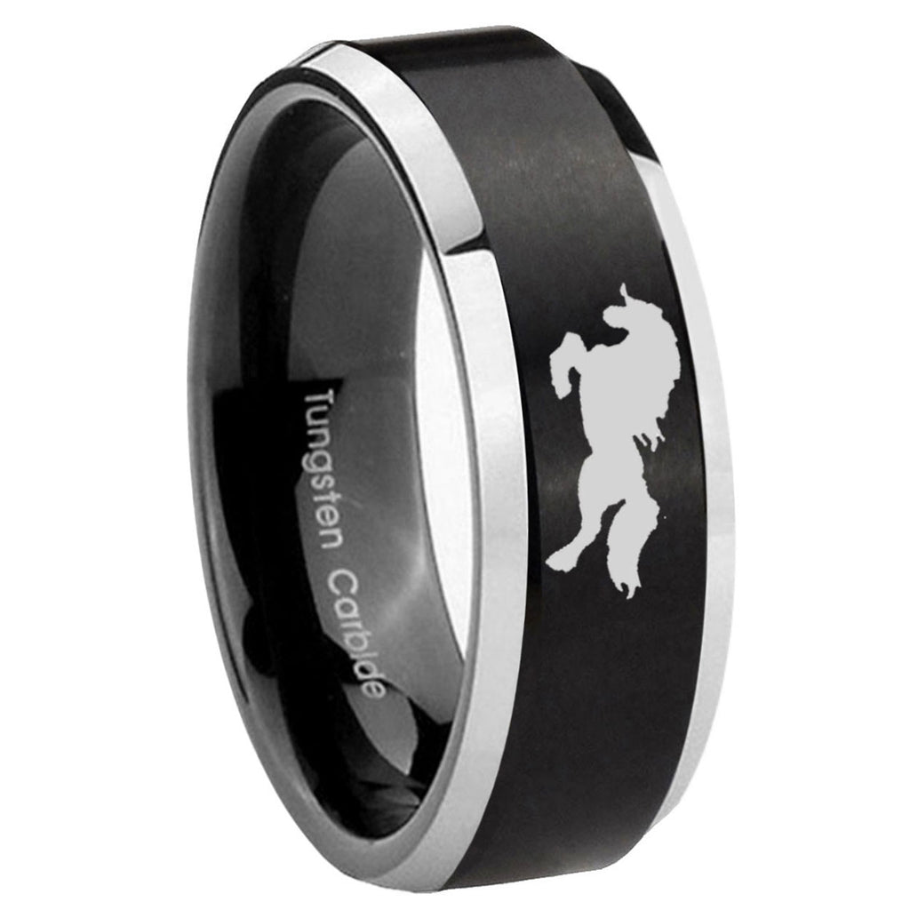 10mm Horse Beveled Edges Brush Black 2 Tone Tungsten Carbide Wedding Band Mens