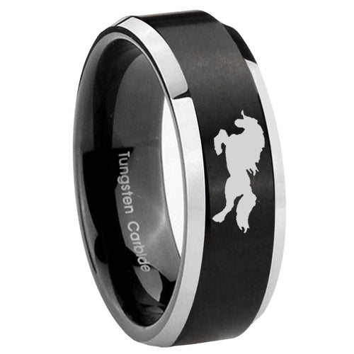 10mm Horse Beveled Edges Brush Black 2 Tone Tungsten Carbide Wedding Band Mens