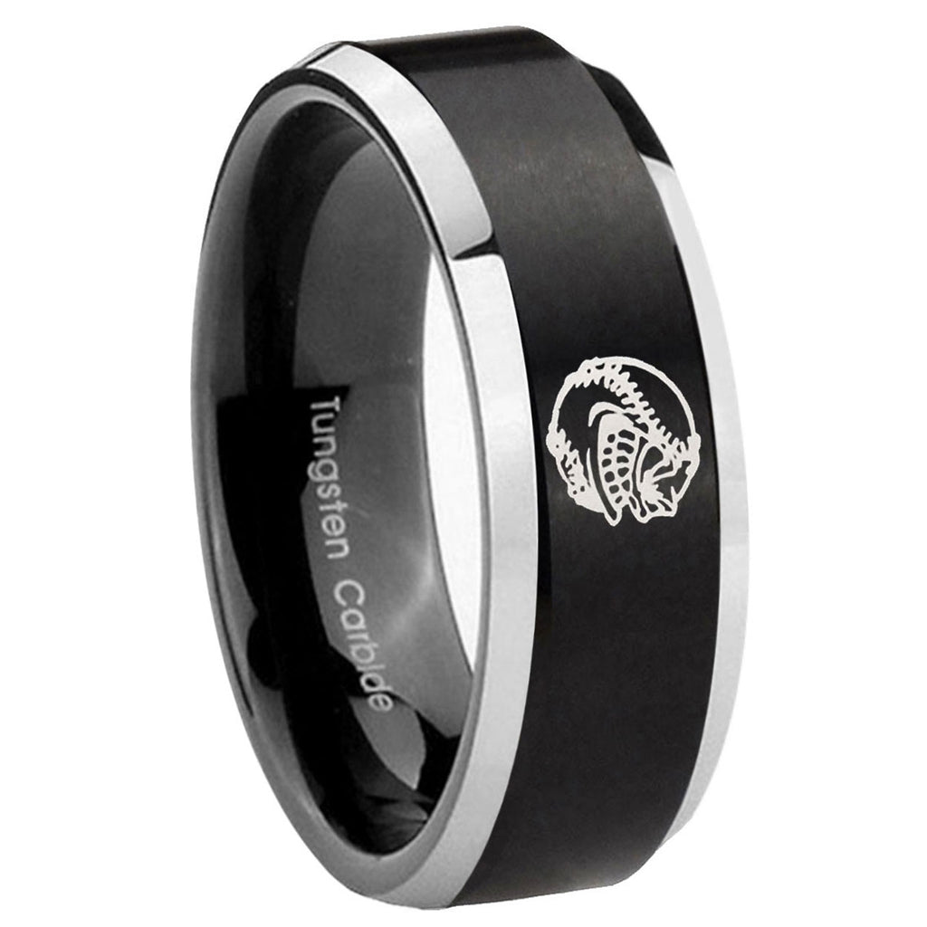 10mm Angry Baseball Beveled Edges Brush Black 2 Tone Tungsten Wedding Band Ring