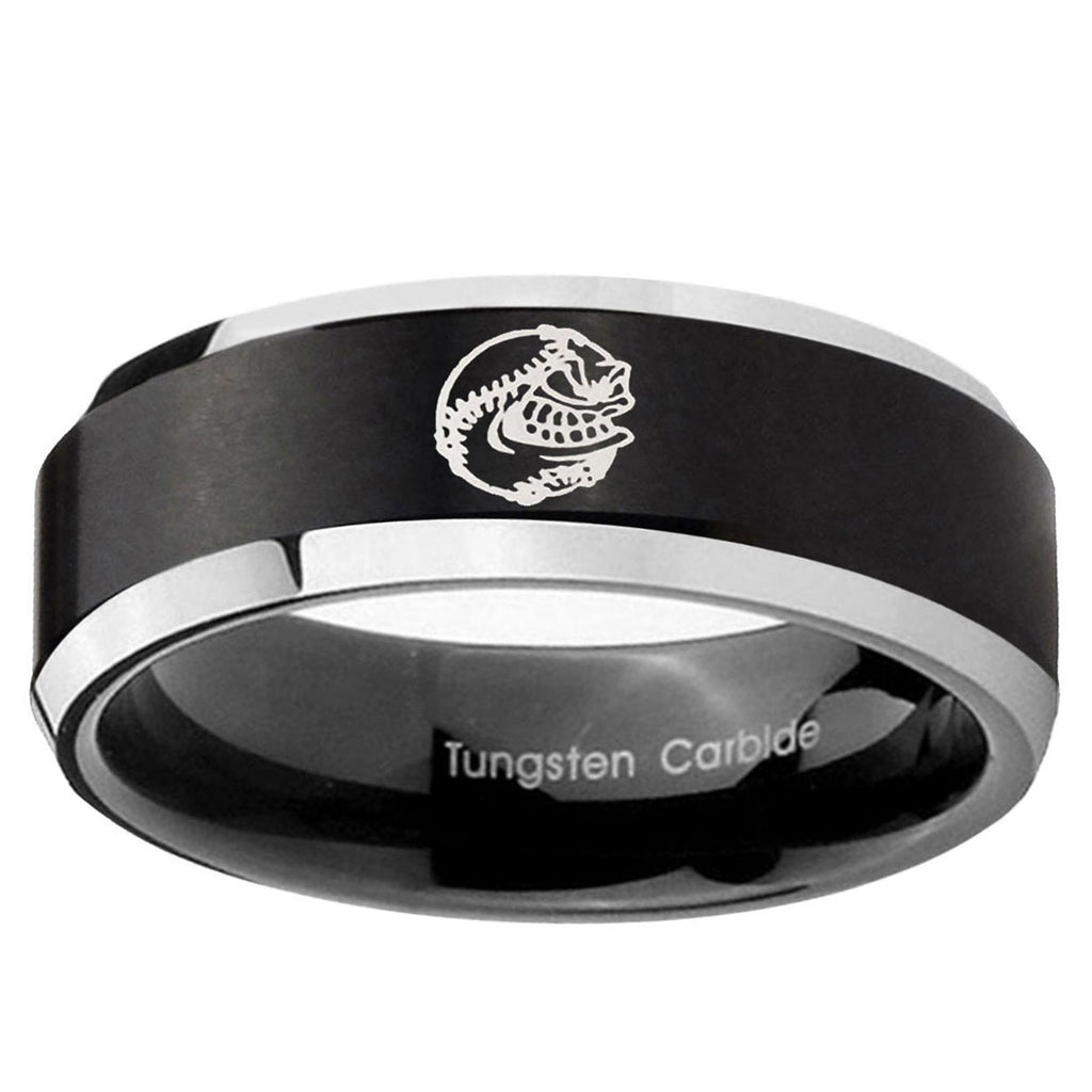 10mm Angry Baseball Beveled Edge Brush Black 2 Tone Tungsten Ring