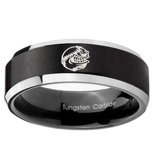 10mm Angry Baseball Beveled Edge Brush Black 2 Tone Tungsten Ring