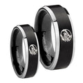 Angry Baseball Beveled Brush Black 2 Tone Tungsten Bridal Set Ring