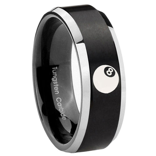 10mm 8 Ball Beveled Edges Brush Black 2 Tone Tungsten Wedding Bands Ring