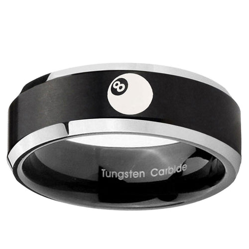 10mm 8 Ball Beveled Edge Brush Black 2 Tone Tungsten Wedding Bands Ring