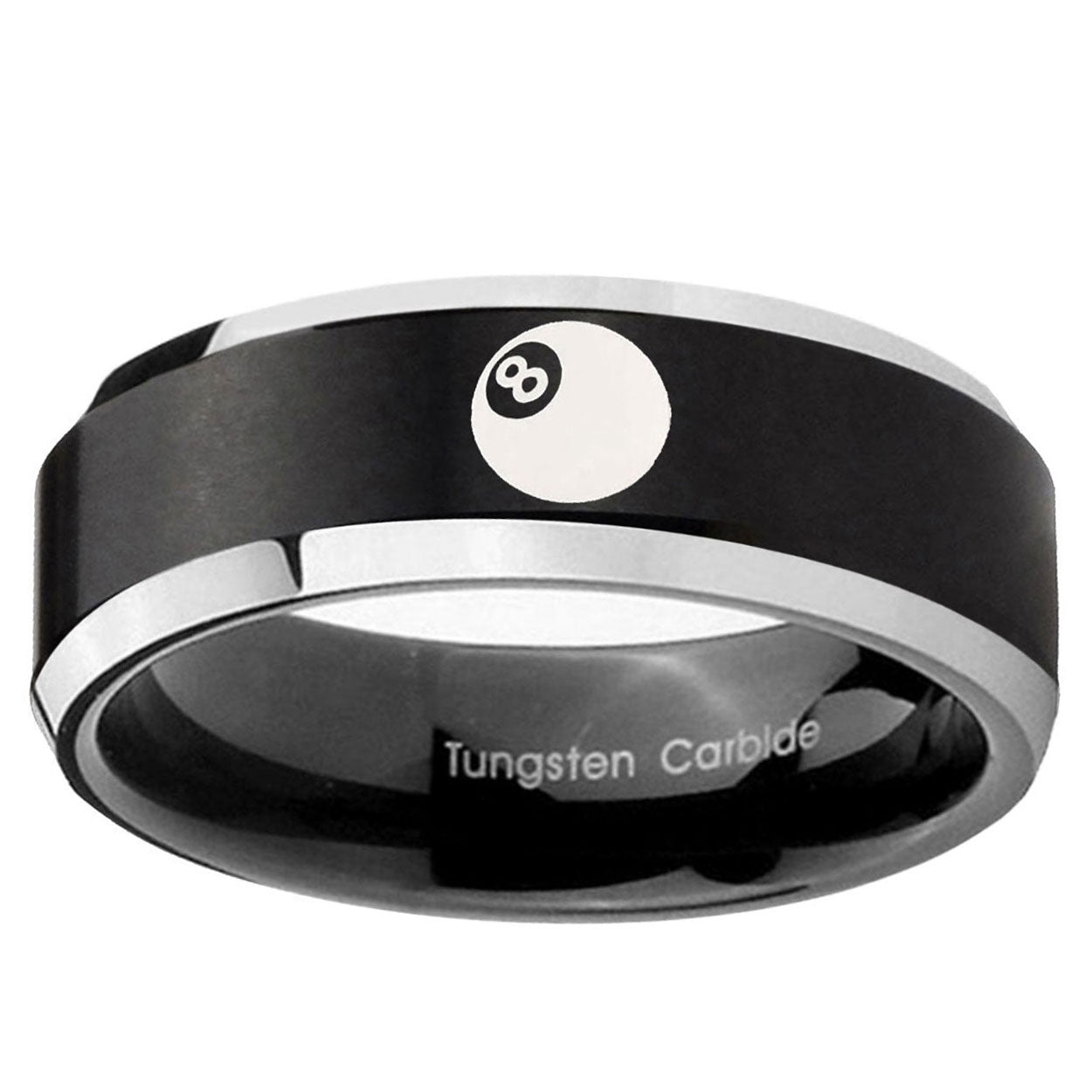 5MM 8 Ball Beveled Two Tone Black Tungsten Ring Men