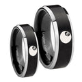 8 Ball Beveled Edges Brush Black 2 Tone Tungsten Bridal Set Rings
