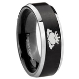 His Hers Claddagh Design Beveled Brush Black 2 Tone Tungsten Men's Ring Set