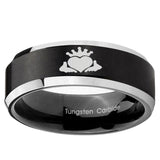 10mm Claddagh Design Beveled Brush Black 2 Tone Tungsten Ring