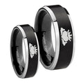 Claddagh Design Beveled Brush Black 2 Tone Tungsten Wedding Set Rings