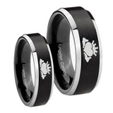 His Hers Claddagh Design Beveled Brush Black 2 Tone Tungsten Men's Ring Set